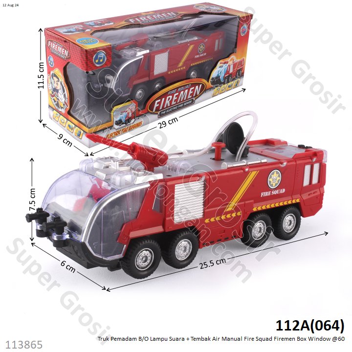 Truk Damkar B/O Suara Lampu + Tembak Air Manual Fire Squad Firemen Box Window @60