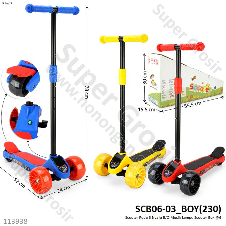 Scooter Lipat Roda 3 Nyala B/O Musik Lampu Scooter Box @6