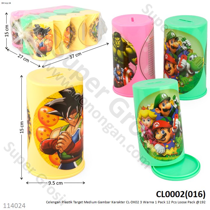 Celengan Plastik Target Medium Gambar Karakter CL-DX02 3 Warna 1 Pack 12 Pcs Loose Pack @192