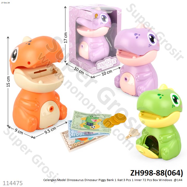 Celengan Model Dinosaurus Dinosaur Piggy Bank 1 Ikat 3 Pcs 1 Inner 72 Pcs Box Windows  @144