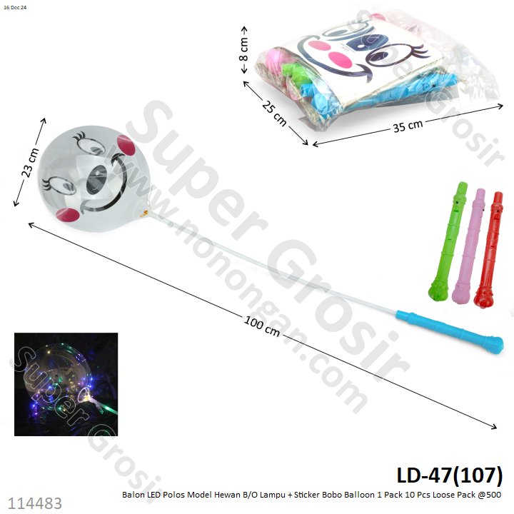 Mainan Tongkat Lampu Balon LED Polos Model Hewan B/O Lampu + Sticker Bobo Balloon 1 Pack 10 Pcs Loose Pack @500