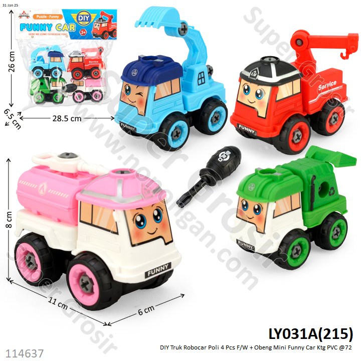 Truk Robocar Poli 4 Pcs dan Obeng F/W DIY Mini Funny Car Ktg PVC @72
