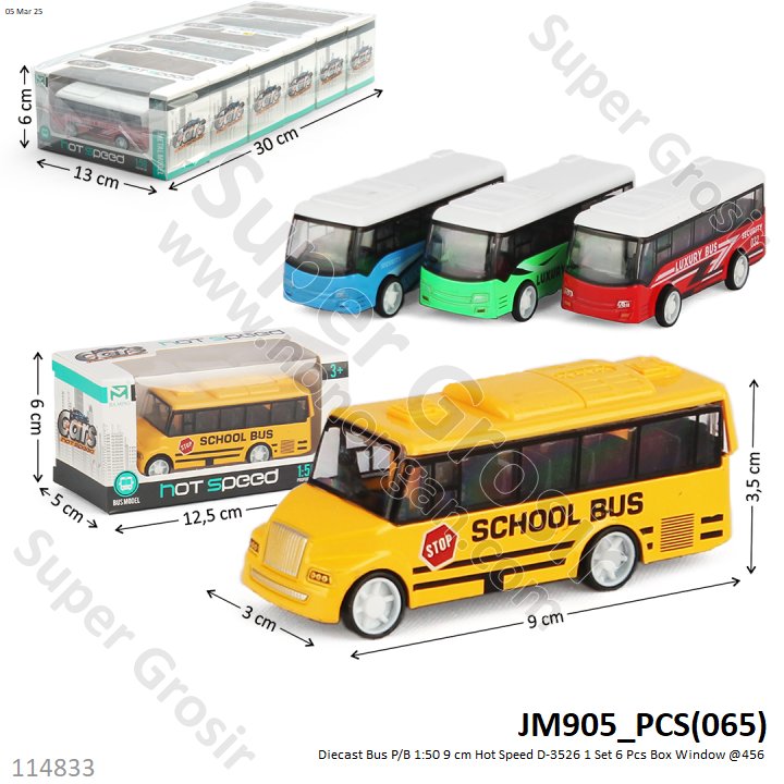 Diecast Bus 9 cm 1:50 P/B Hot Speed D-3526 1 Set 6 Pcs Box Window @456