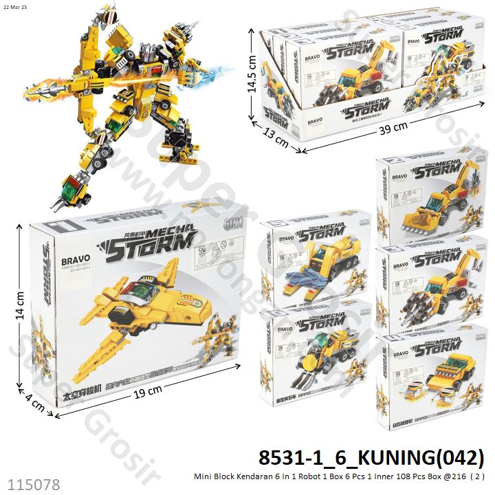 Mini Block Kendaran 6 In 1 Robot 1 Box 6 Pcs 1 Inner 108 Pcs Box @216