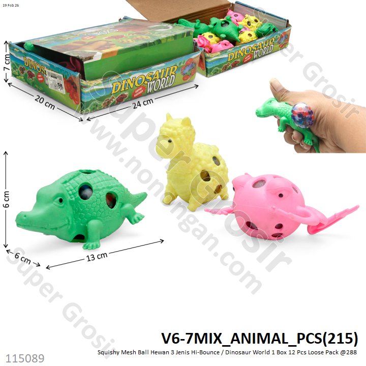 Squishy Mesh Ball Hewan 3 Jenis Hi-Bounce / Dinosaur World 1 Box 12 Pcs Loose Pack @288