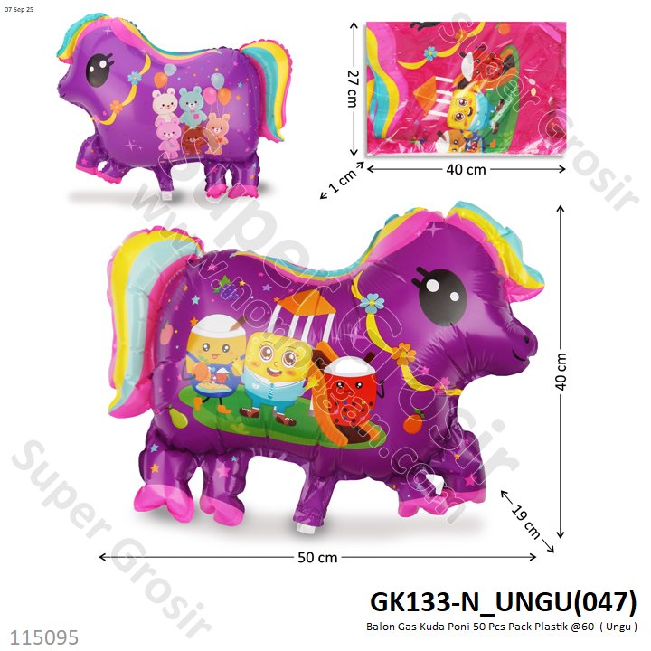 Balon Gas Kuda Poni 50 Pcs Pack Plastik @60