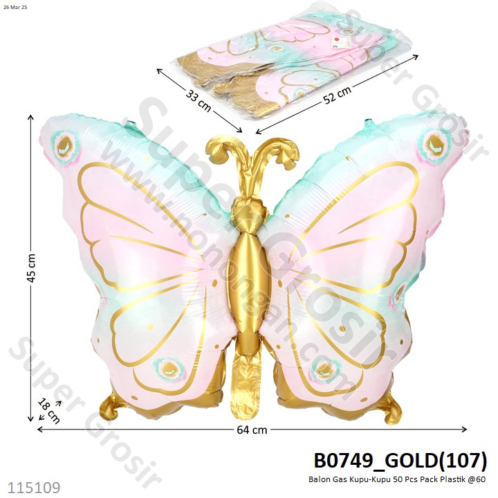 Balon Gas Kupu-Kupu 50 Pcs Pack Plastik @60