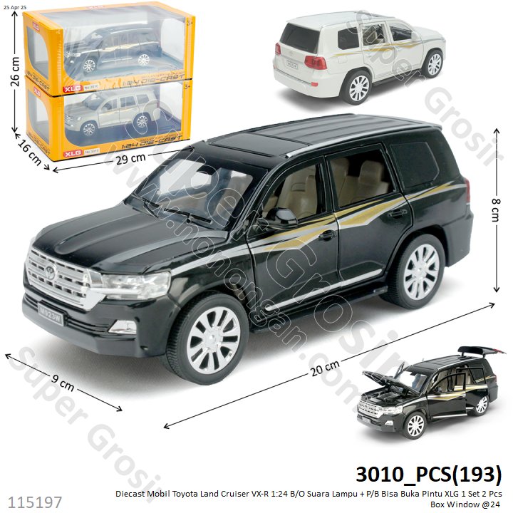 Diecast Mobil Toyota Land Cruiser VX-R 1:24 B/O Suara Lampu + P/B Bisa Buka Pintu XLG 1 Set 2 Pcs Box Window @24
