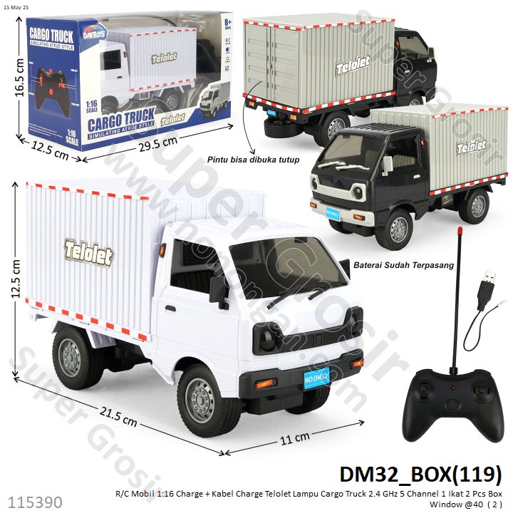 R/C Mobil L-300 1:16 Charge + Kabel Charge Telolet Lampu Cargo Truck 2.4 GHz 5 Channel 1 Ikat 2 Pcs Box Window @40