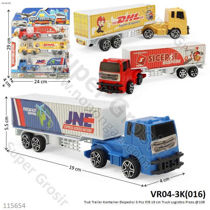 Truk Trailer Kontainer Ekspedisi 3 Pcs 19 cm P/B Truck Logistics Press @108