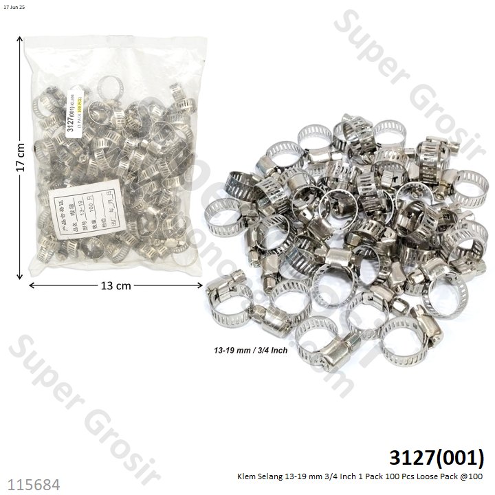 Klem Selang 13-19 mm 3/4 Inch 1 Pack 100 Pcs Loose Pack @100
