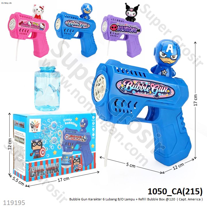 Bubble Gun Karakter 6 Lubang B/O Lampu + Refill Bubble Box @120