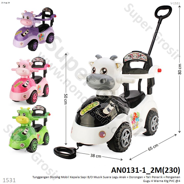 Tunggangan Mobil Kepala Sapi 2 in 1 Dorong Tarik dan Pengaman B/O Musik Suara Lagu Anak Gugu 4 Warna Ktg PVC @4