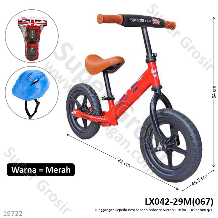 Tunggangan Sepeda Balance Merah Set Helm dan Deker Besi Box @1