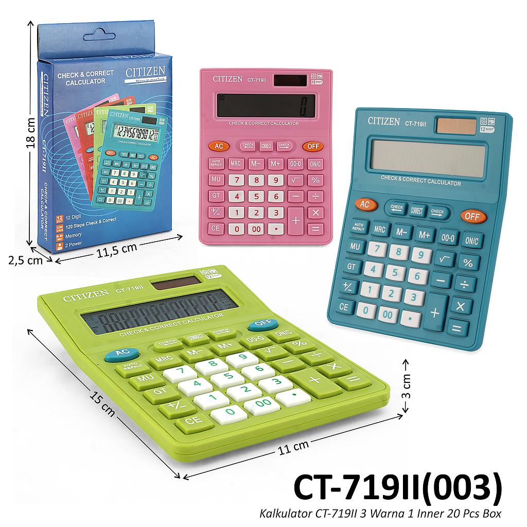 Kalkulator CT-719II 3 Warna 1 Inner 20 Pcs Box @80