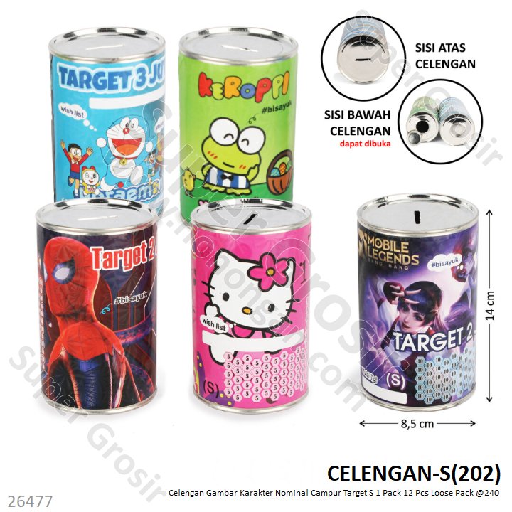 Celengan Target S Ada Tutup Nominal Campur Gambar Karakter Target 1 Pack 12 Pcs Loose Pack @240