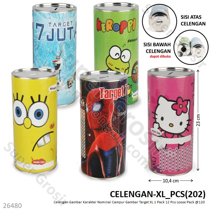 Celengan Target XL Ada Tutup Nominal Campur Gambar Karakter Target 1 Pack 12 Pcs Loose Pack @120