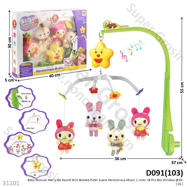 Baby Musical Gantung Merry Go Round Boneka Hello Kitty W/U Putar Suara Harmonious Music 1 Inner 18 Pcs Box Window @36