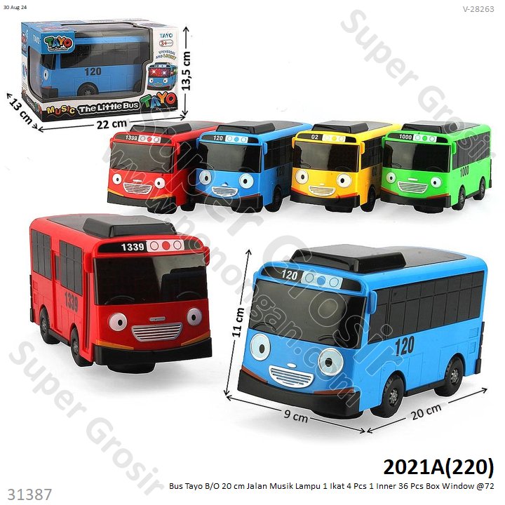 Bus Tayo B/O 20 cm Jalan Musik Lampu 1 Ikat 4 Pcs 1 Inner 36 Pcs Box Window @72