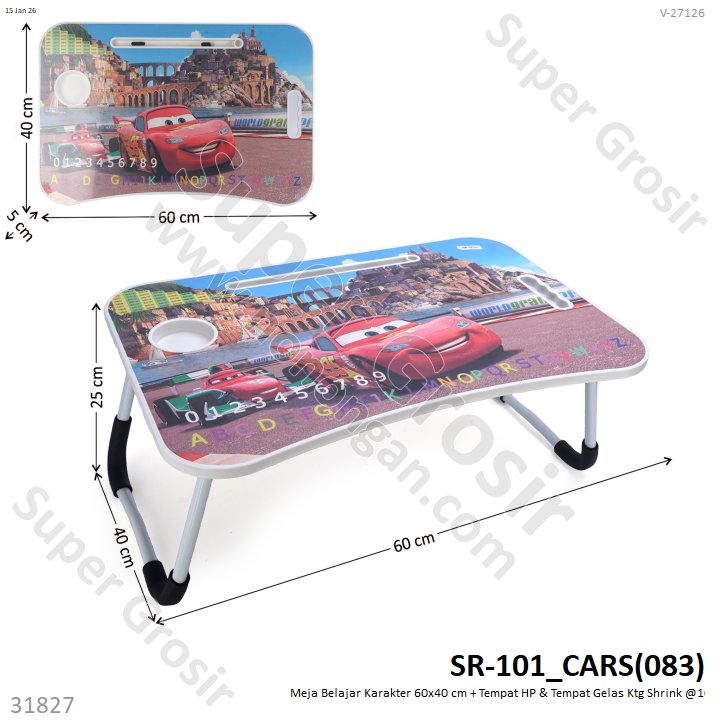 Meja Belajar Karakter 60x40 cm + Tempat HP &amp; Tempat Gelas Ktg Shrink @10