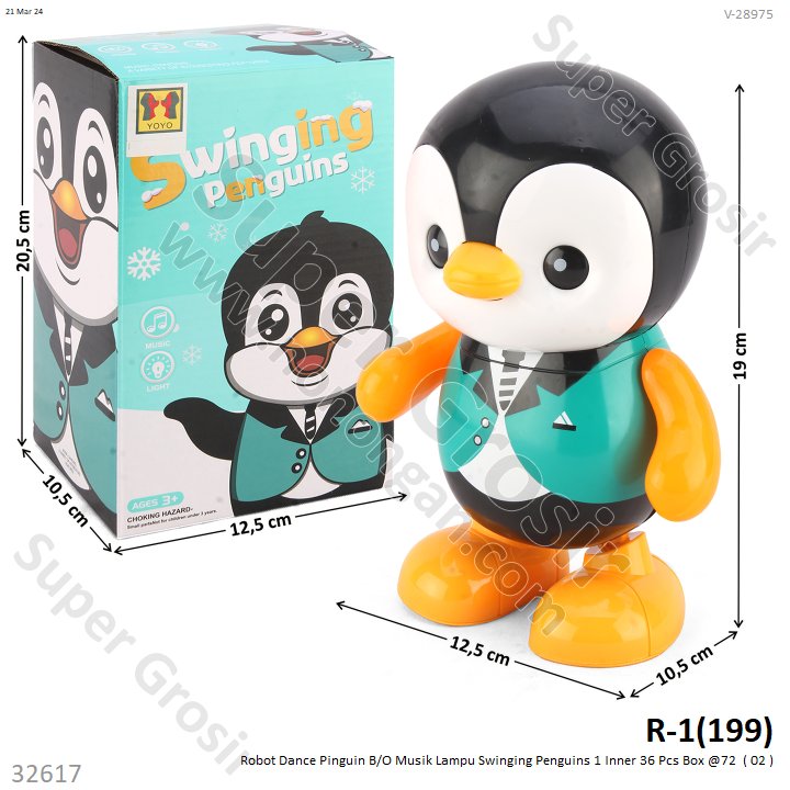 Robot Dance Pinguin B/O Musik Lampu Swinging Penguins 1 Inner 36 Pcs Box @72