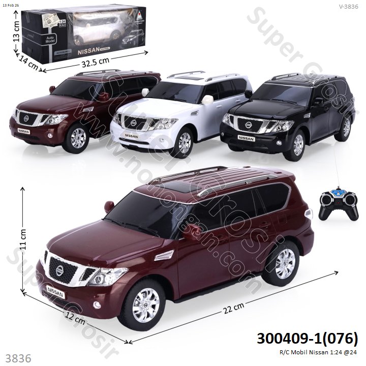 R/C Mobil Nissan 1:24 Charge + Charger Lampu Nissan Patrol 27MHz 4 Channel Box Window @24