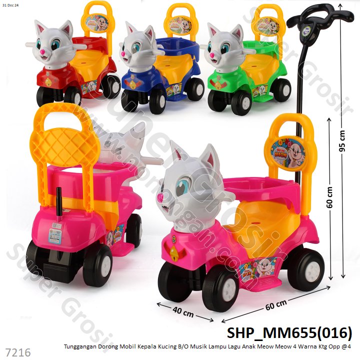 Tunggangan Dorong Mobil Kepala Kucing B/O Musik Lampu Lagu Anak Meow Meow 4 Warna Ktg Opp @4