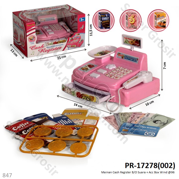 Mainan Kasir Cash Register 14 cm B/O Suara + Acc Box Window @96