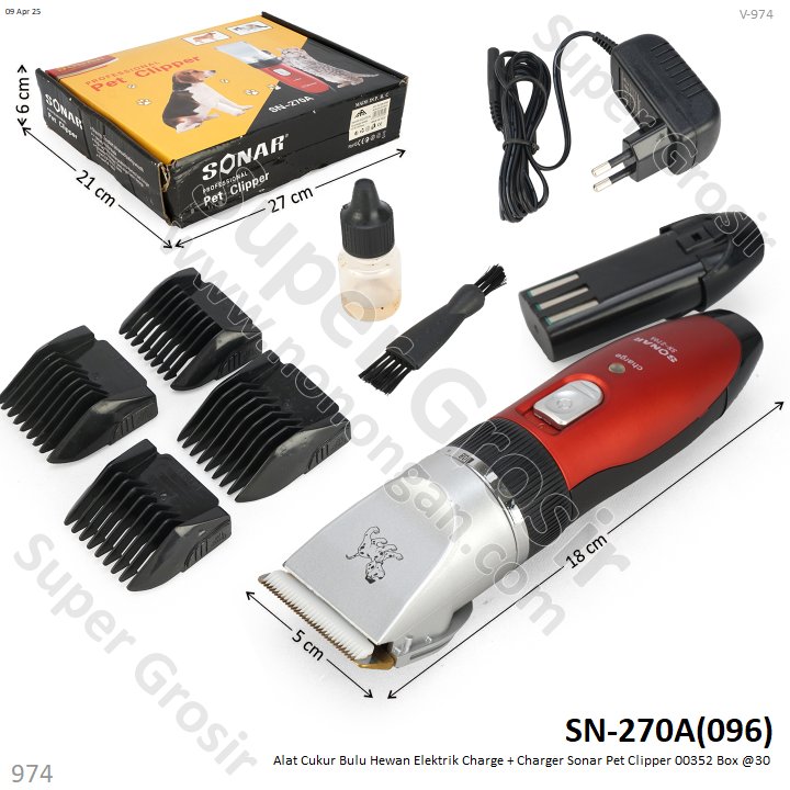 Alat Cukur Bulu Hewan Elektrik Charge + Charger Sonar Pet Clipper 00352 Box @30