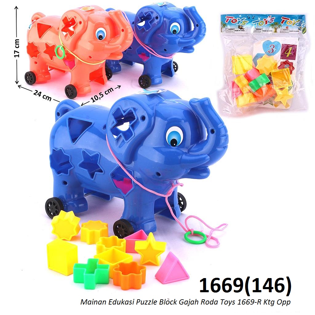 Mainan Edukasi Puzzle Block Gajah Roda Toys 1669-R Ktg Opp @72