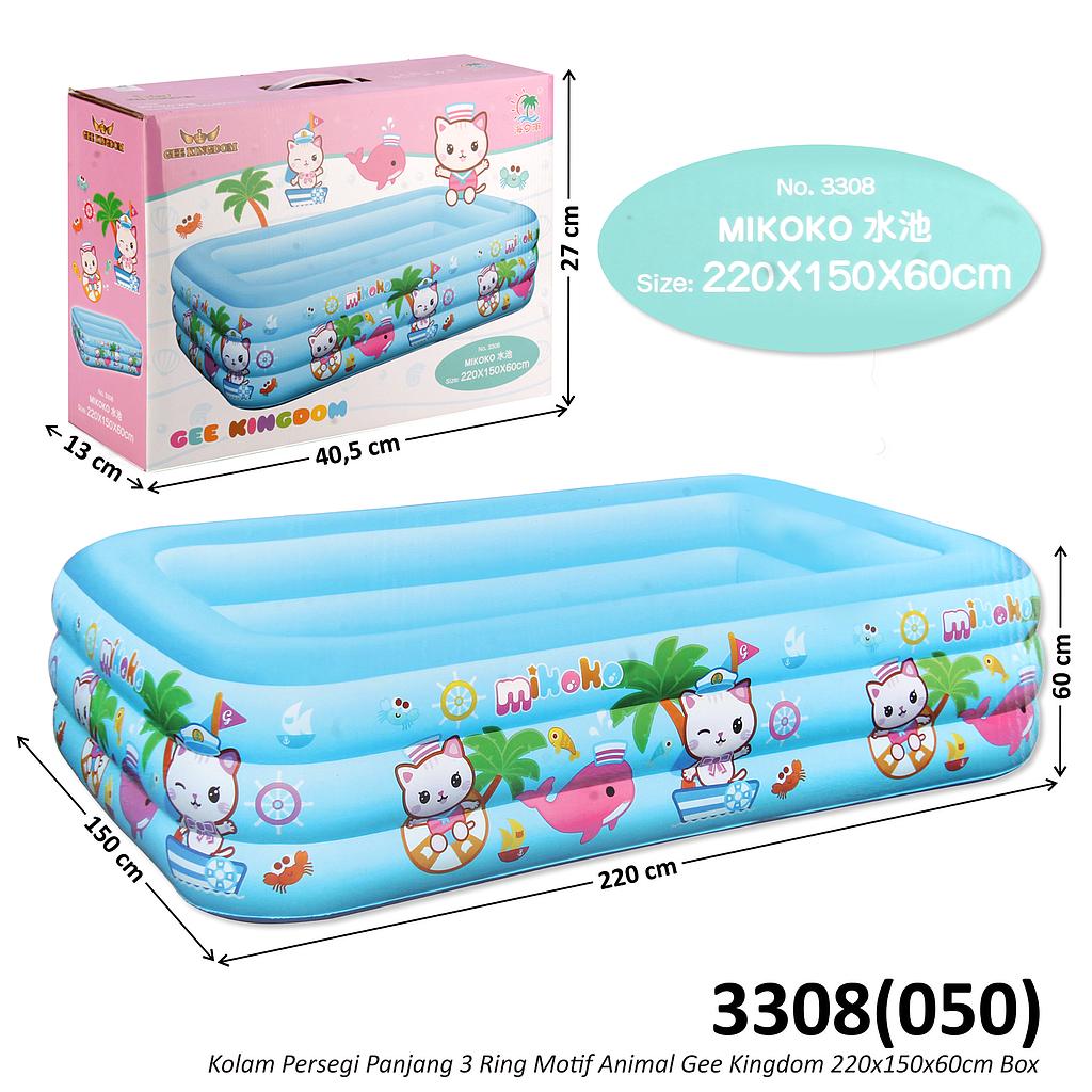 Kolam Renang Anak Persegi Panjang 3 Ring Motif Animal 220x150x60 cm Gee Kingdom Box @3