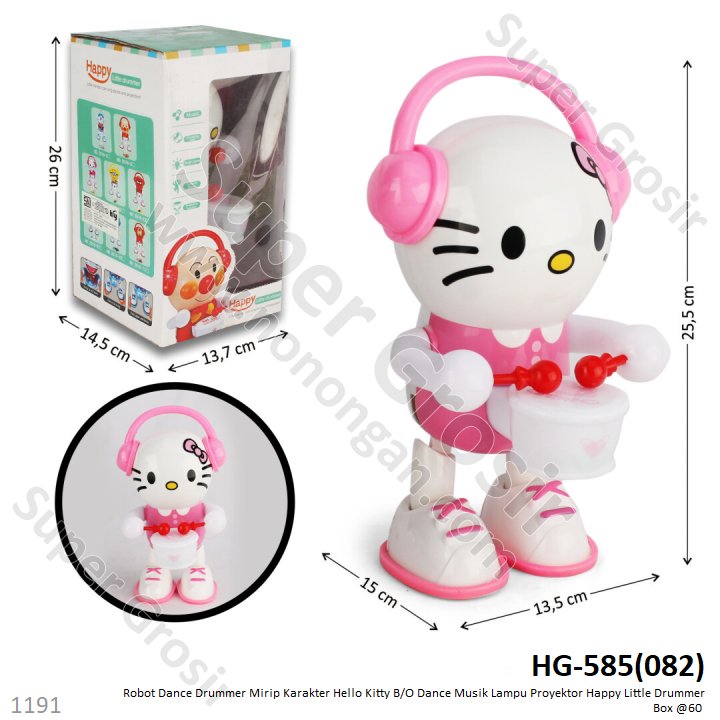 Robot Dance Hello Kitty Main Drum B/O Musik Lampu Proyektor Happy Little Drummer Box @60