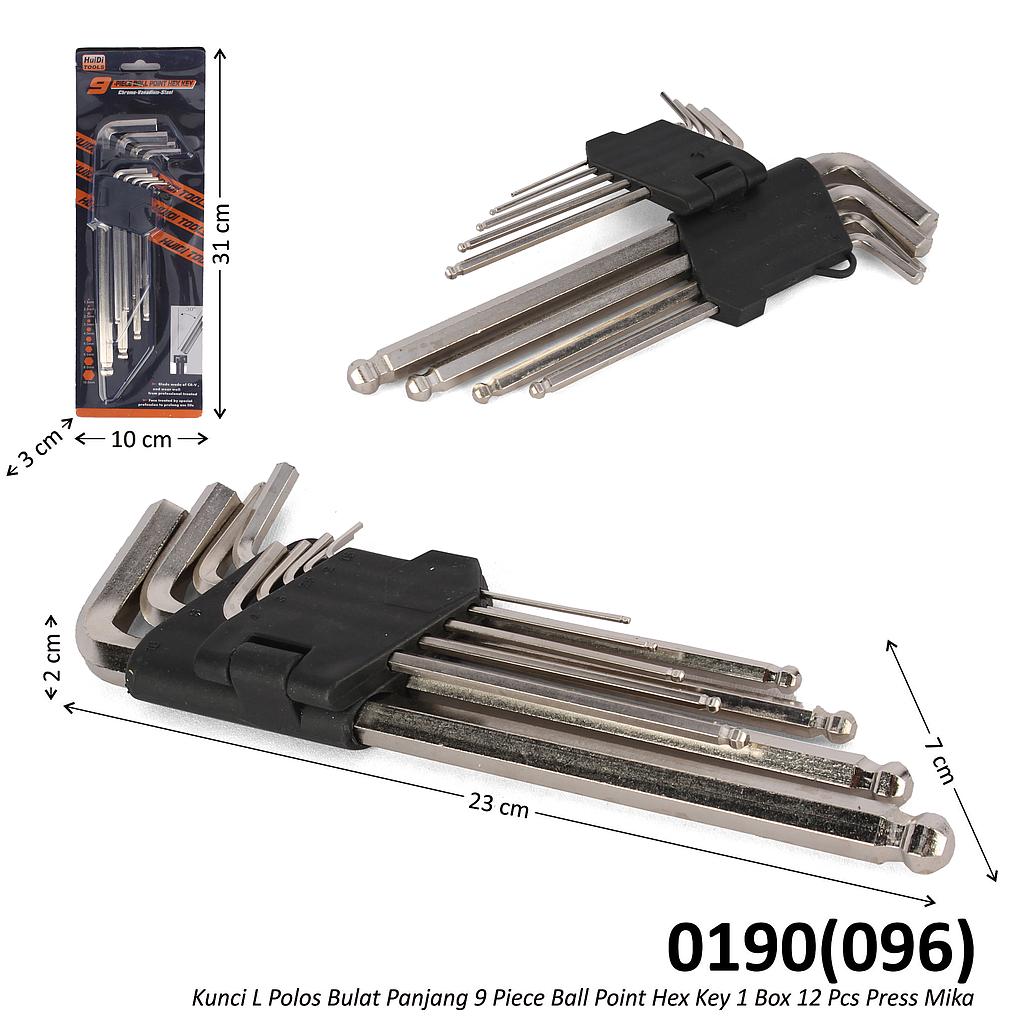 Kunci L 2 Sisi Segi 6 dan Bulat (Ball Point - Hex Key) 9 Pcs Panjang 1 Box 15 Pcs Press Mika @60