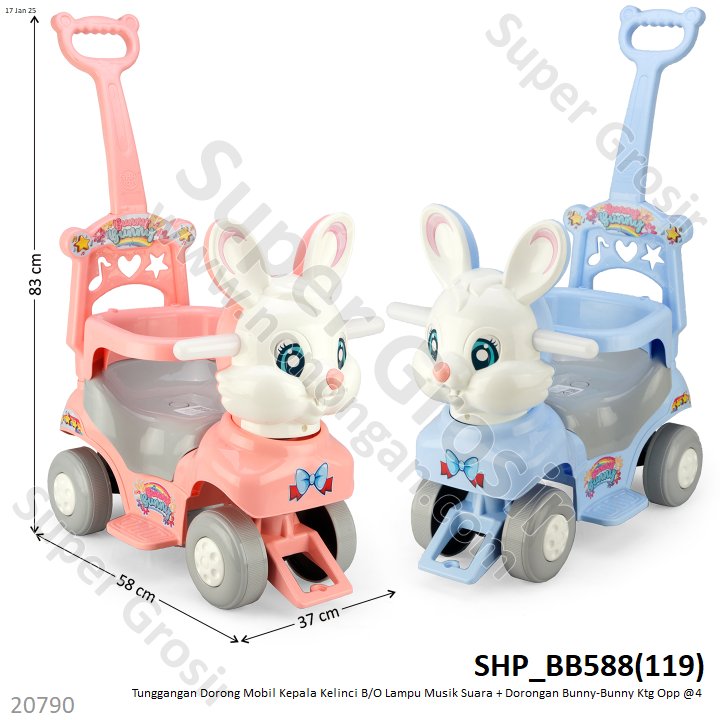 Tunggangan Sepeda Balance Bike Kepala Kelinci Roda 4 B/O Lampu Musik Suara + Dorongan Bunny-Bunny Ktg Opp @4
