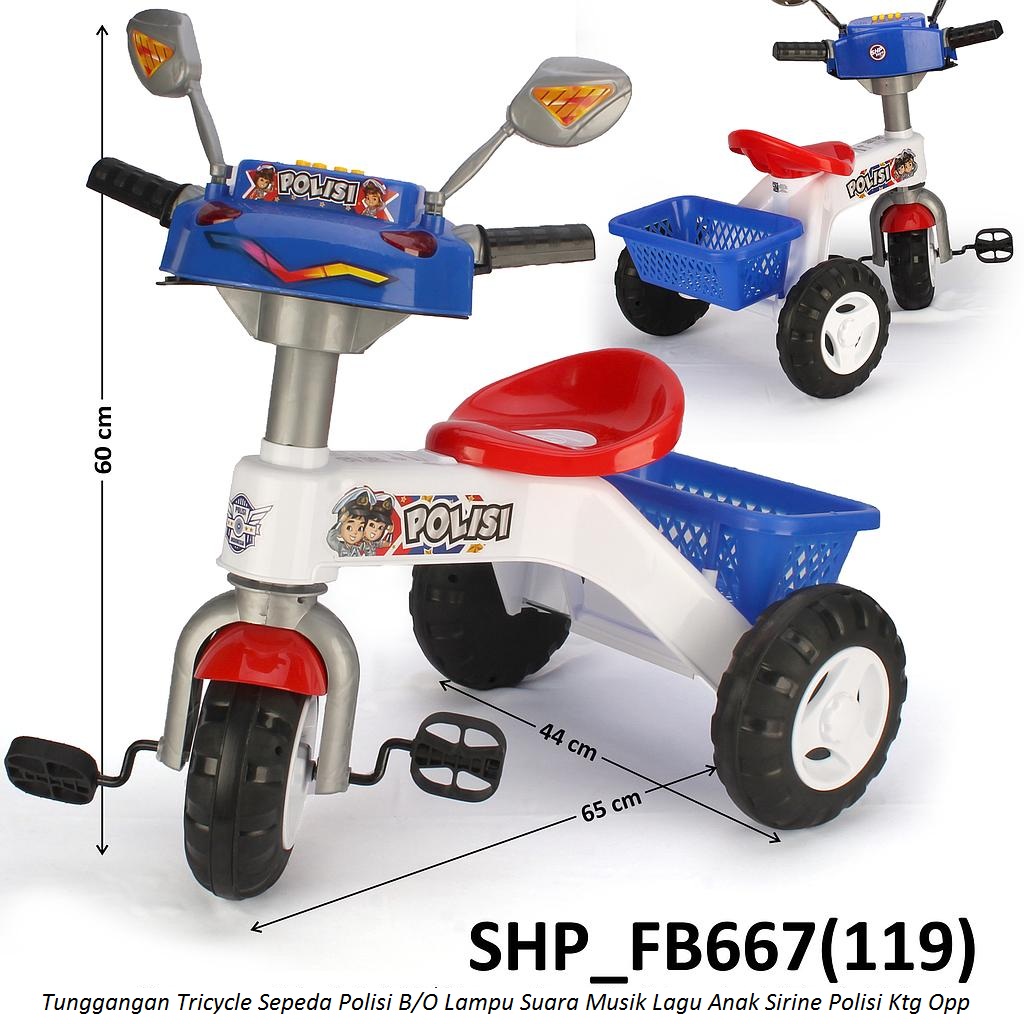 Tunggangan Tricycle Sepeda Motor Polisi B/O Suara Musik Lagu Anak Sirine Polisi Lampu Ktg Opp @6