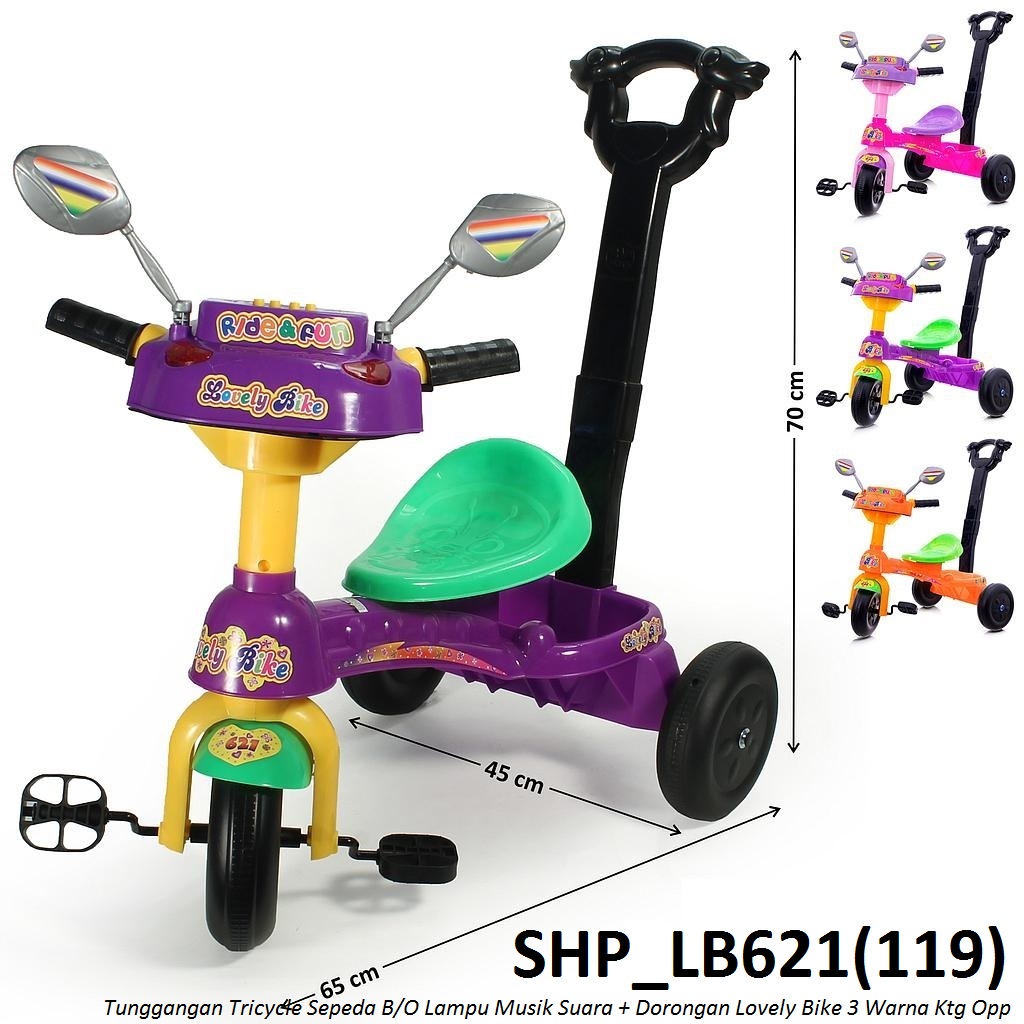 Tunggangan Tricycle Sepeda B/O Lampu Musik Suara + Dorongan Lovely Bike 3 Warna Ktg Opp @6