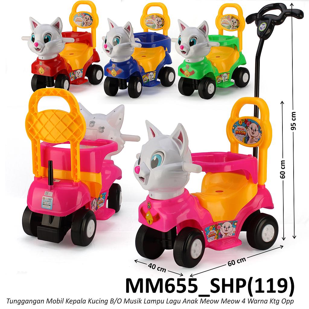 Tunggangan Dorong Mobil Kepala Kucing B/O Musik Lampu Lagu Anak Meow Meow 4 Warna Ktg Opp @4