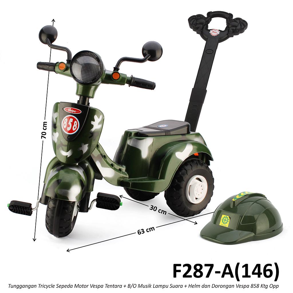 Tunggangan Sepeda Motor Vespa Tentara B/O Musik Suara Lampu + Helm 858 Ktg PVC @4