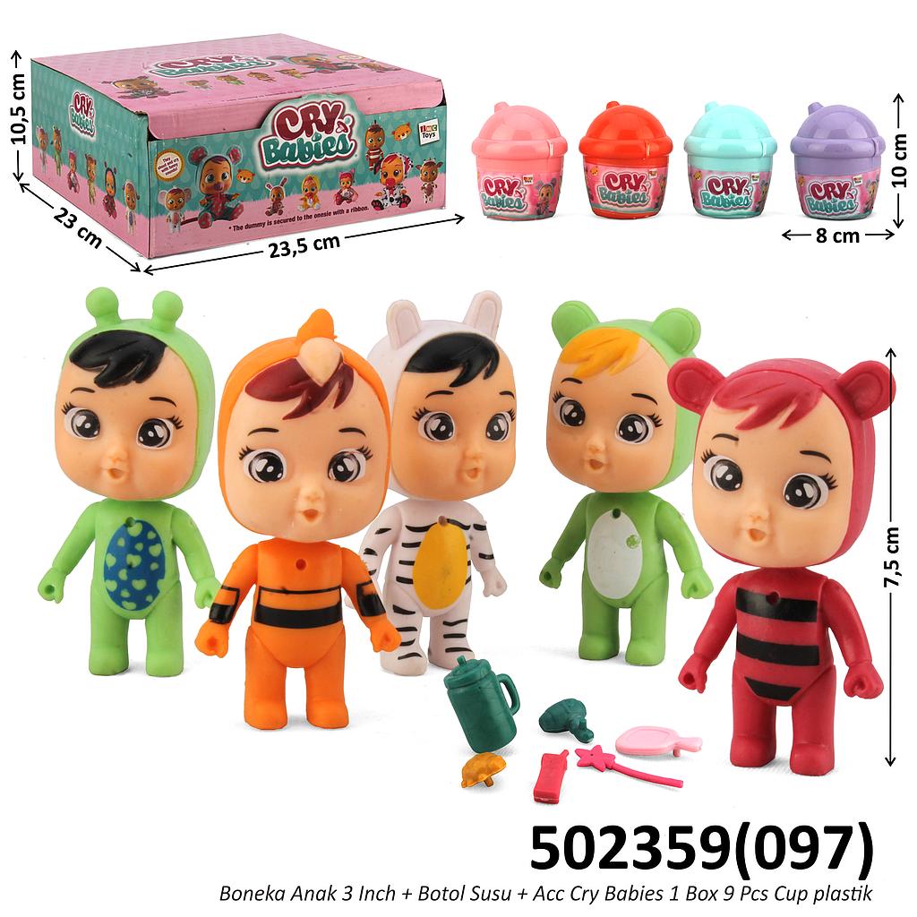 Boneka Anak Kostum Hewan 3 Inch + Botol Susu + Acc Cry Babies 1 Box 9 Pcs 1 Inner 162 Pcs Cup Plastik @324