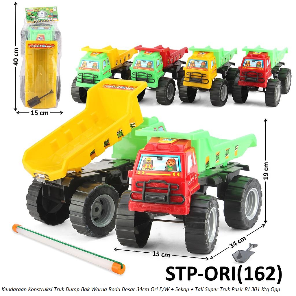 Truk Dump Roda Besar + Sekop + Tongkat Penarik F/W 34 cm Warna Ori Super Truk Pasir RJ-301 Ktg Opp @48
