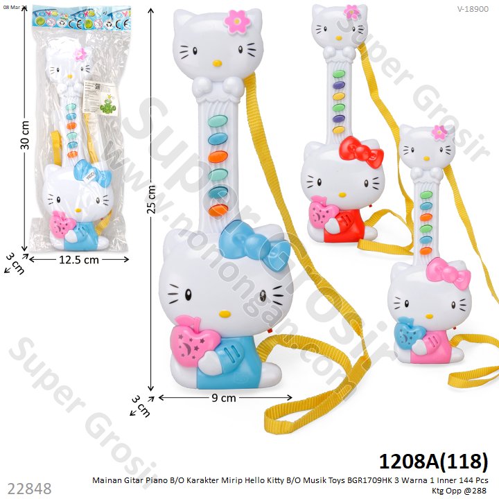 Gitar Piano Hello Kitty B/O Musik Toys BGR1709HK 3 Warna 1 Inner 144 Pcs Ktg Opp @288