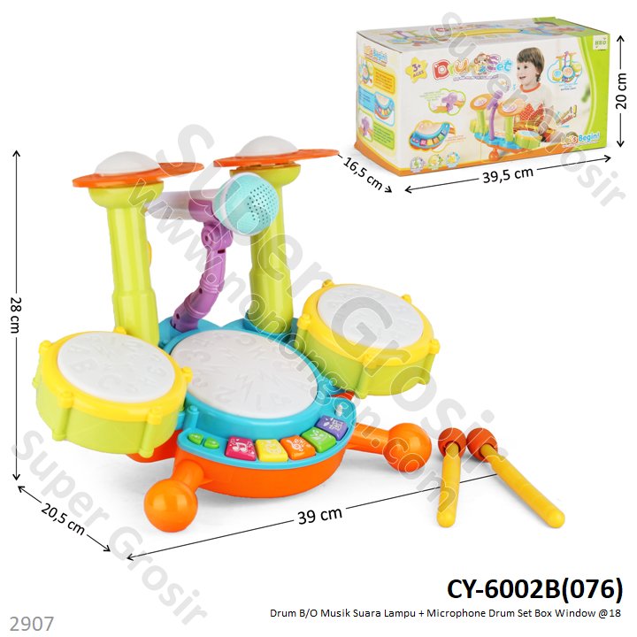 Drum Set Piano dan Microphone B/O Musik Suara Lampu Box Window @18