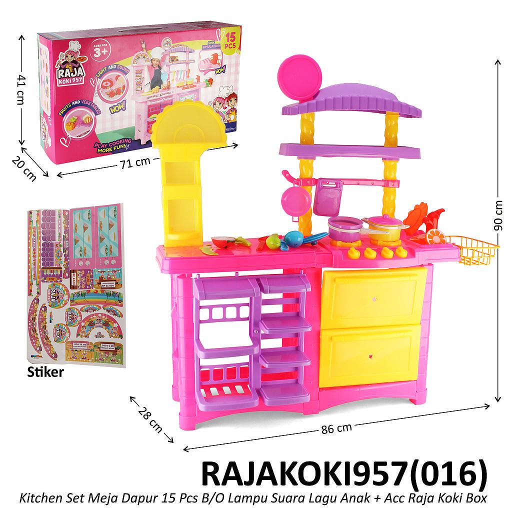 Kitchen Set Meja Dapur 15 Pcs B/O Lampu Suara Lagu Anak + Acc Raja Koki Box @6