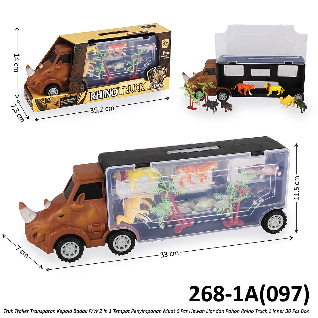 Koper Diecast Bentuk Truk Kontainer Kepala Badak F/W Isi Hewan Liar 6 Pcs dan Pohon Rhino Truck 1 Inner 30 Pcs Box @60