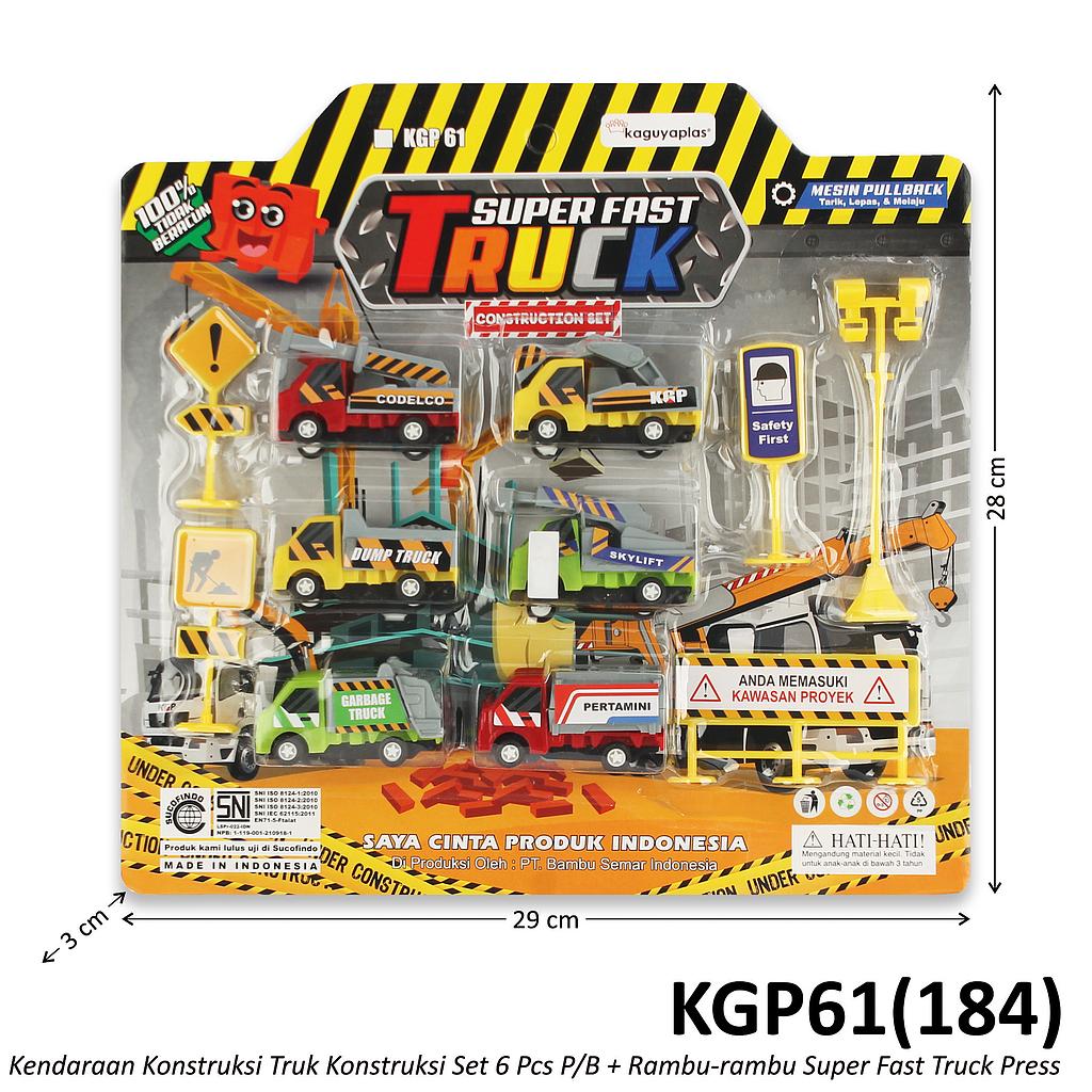 Truk Konstruksi Set 6 Pcs + Acc Rambu-Rambu P/B Super Fast Truck Press @108