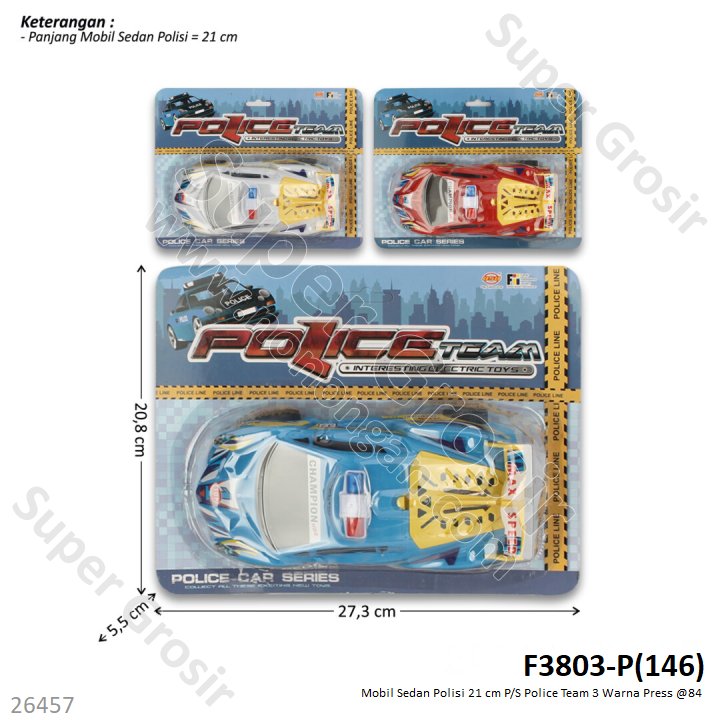 Mainan Tarik Mobil Polisi P/S Police Team 3 Warna Press @84