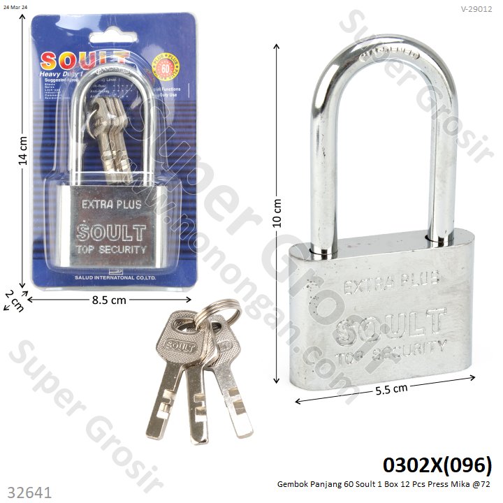 Gembok Panjang 60 Soult 1 Box 12 Pcs Press Mika @72