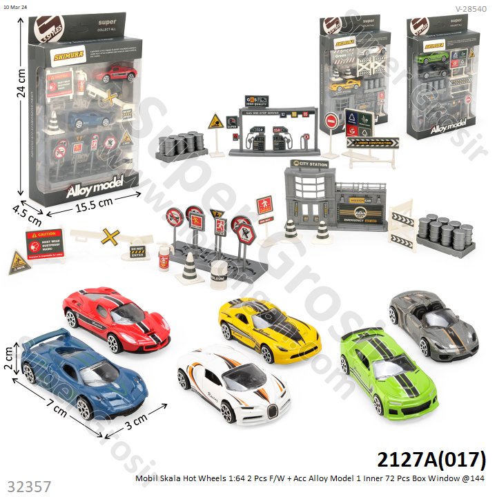 Mobil Skala Hot Wheels 1:64 2 Pcs F/W + Acc Alloy Model 1 Inner 72 Pcs Box Window @144