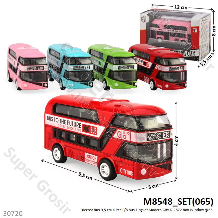 Diecast Bus Tingkat 10 cm P/B Modern City D-2872 1 Set 4 Pcs Box Window @264