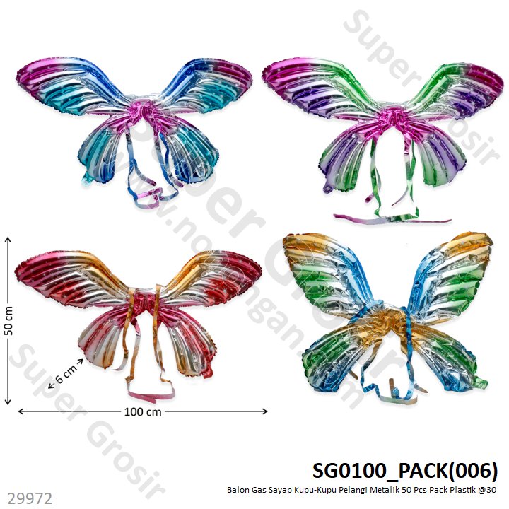 Balon Foil Sayap Kupu-Kupu Pelangi Metalik 50 Pcs Pack Plastik @30